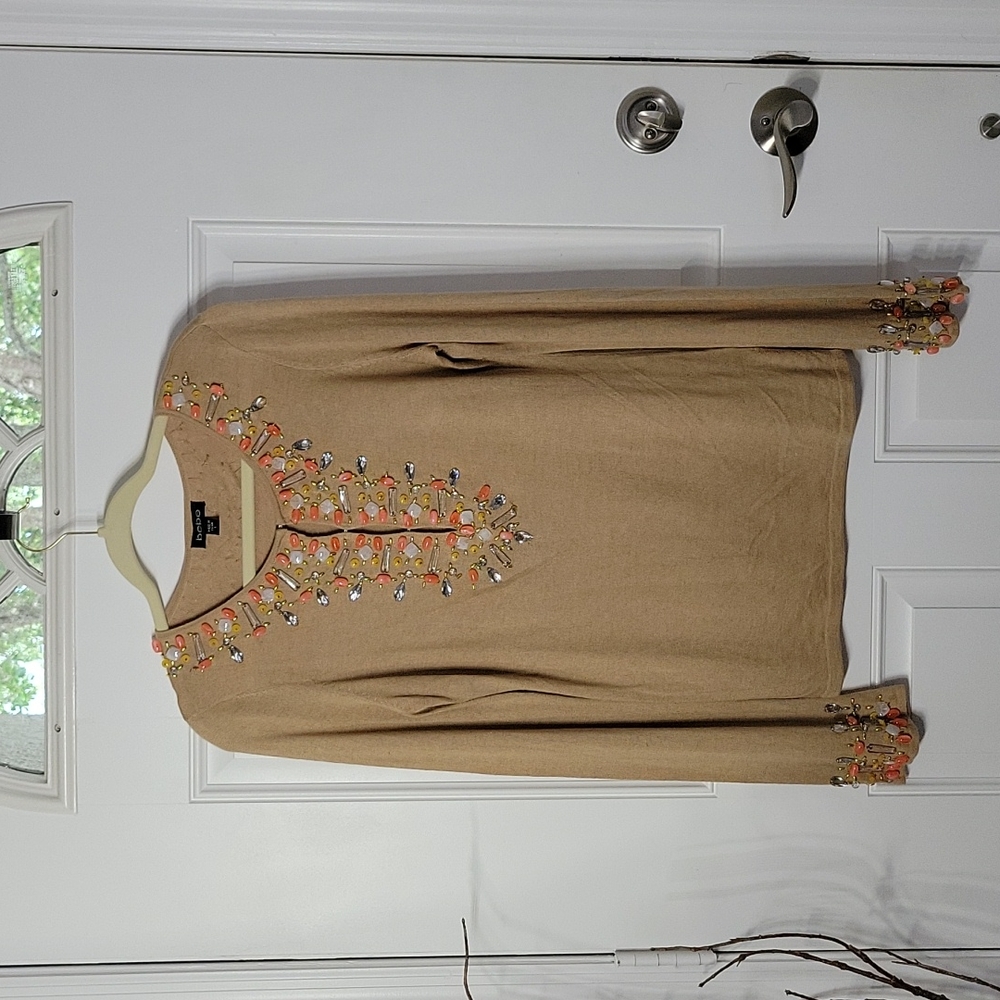 Bebe Jewelled Neck Cashmere Sweater Size L